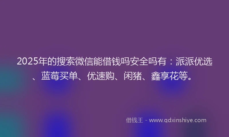 2025年的搜索微信能借钱吗安全吗有：派派优选、蓝莓买单、优速购、闲猪、鑫享花等。