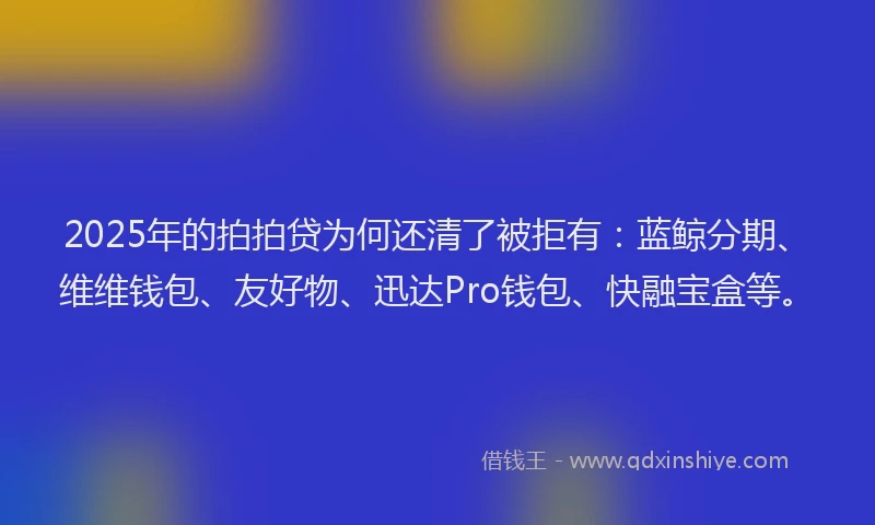 2025年的拍拍贷为何还清了被拒有：蓝鲸分期、维维钱包、友好物、迅达Pro钱包、快融宝盒等。