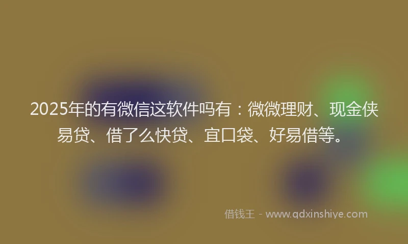 2025年的有微信这软件吗有：微微理财、现金侠易贷、借了么快贷、宜口袋、好易借等。