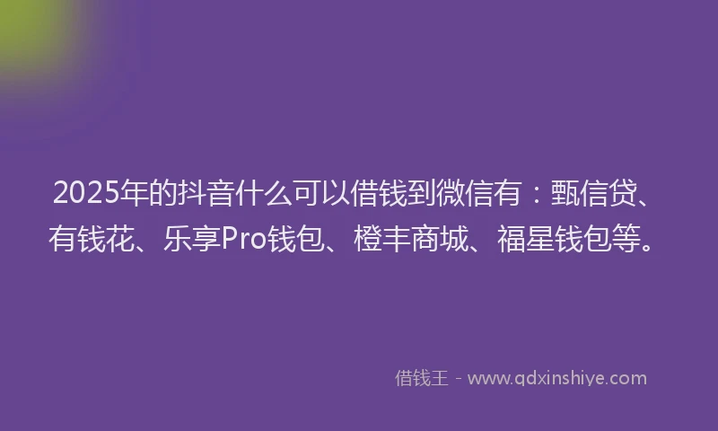 2025年的抖音什么可以借钱到微信有：甄信贷、有钱花、乐享Pro钱包、橙丰商城、福星钱包等。