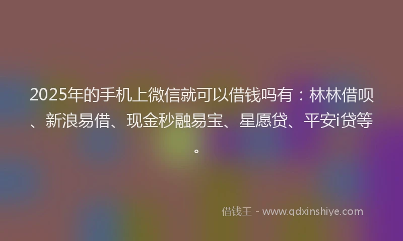 2025年的手机上微信就可以借钱吗有：林林借呗、新浪易借、现金秒融易宝、星愿贷、平安i贷等。