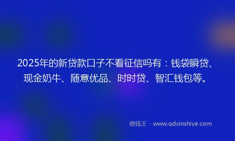 2025年的新贷款口子不看征信吗有：钱袋瞬贷、现金奶牛、随意优品、时时贷、智汇钱包等。