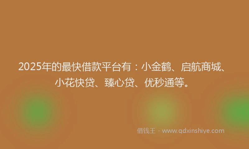2025年的最快借款平台有：小金鹤、启航商城、小花快贷、臻心贷、优秒通等。
