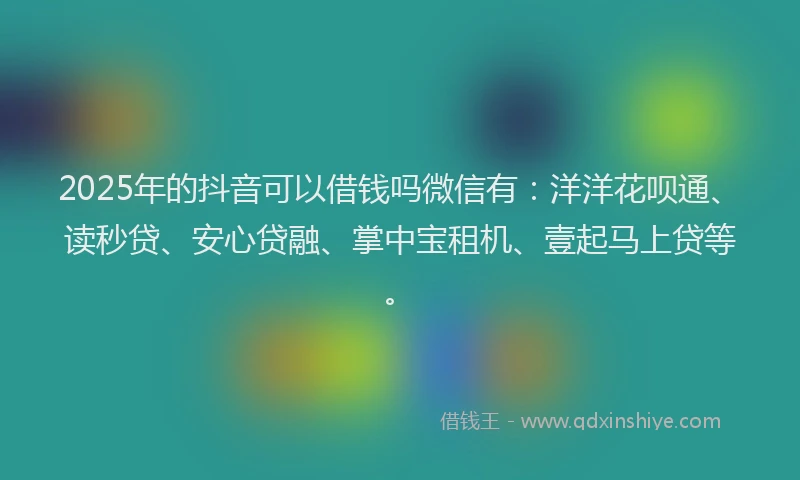 2025年的抖音可以借钱吗微信有：洋洋花呗通、读秒贷、安心贷融、掌中宝租机、壹起马上贷等。