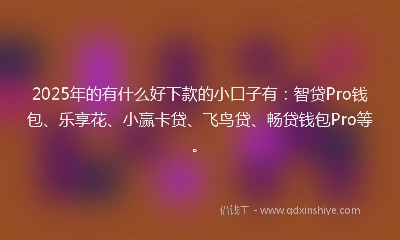 2025年的有什么好下款的小口子有:智贷Pro钱包、乐享花、小赢卡贷、飞鸟贷、畅贷钱包Pro等。