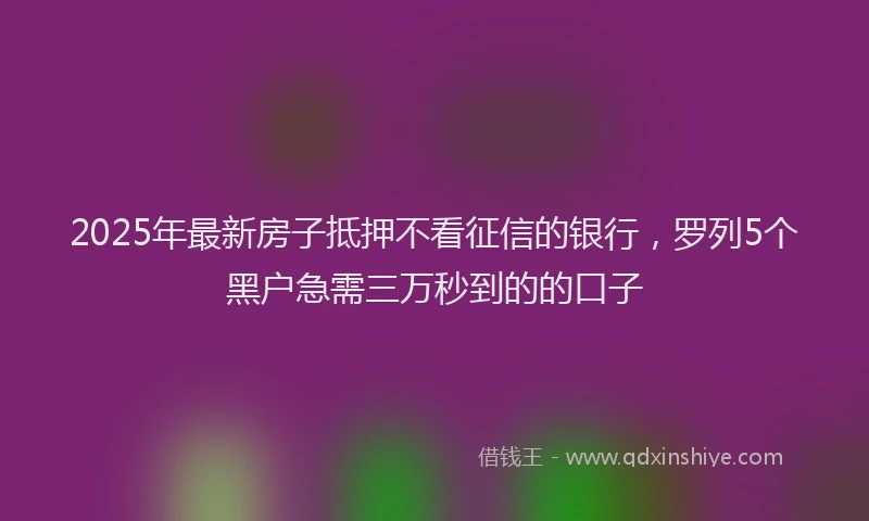 2025年最新房子抵押不看征信的银行，罗列5个黑户急需三万秒到的的口子
