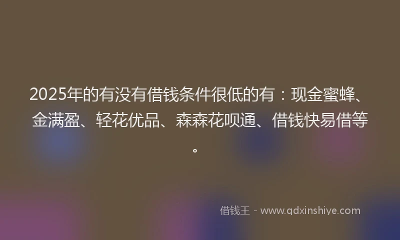 2025年的有没有借钱条件很低的有：现金蜜蜂、金满盈、轻花优品、森森花呗通、借钱快易借等。