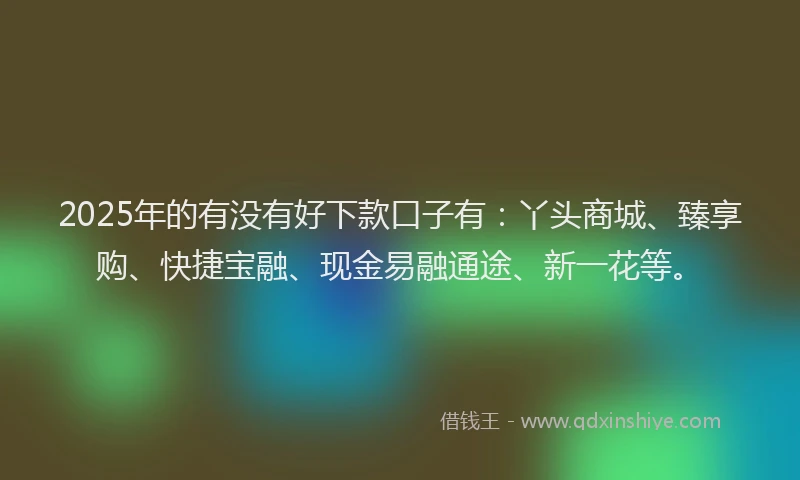 2025年的有没有好下款口子有：丫头商城、臻享购、快捷宝融、现金易融通途、新一花等。