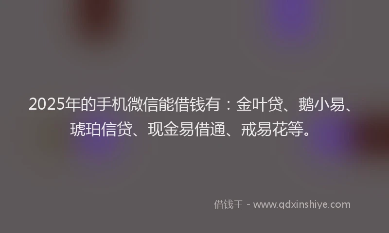 2025年的手机微信能借钱有：金叶贷、鹅小易、琥珀信贷、现金易借通、戒易花等。