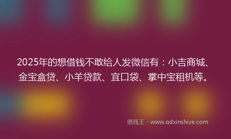 2025年的想借钱不敢给人发微信有：小吉商城、金宝盒贷、小羊贷款、宜口袋、掌中宝租机等。