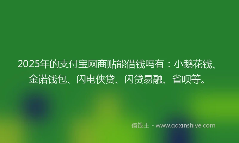2025年的支付宝网商贴能借钱吗有:小鹅花钱、金诺钱包、闪电侠贷、闪贷易融、省呗等。