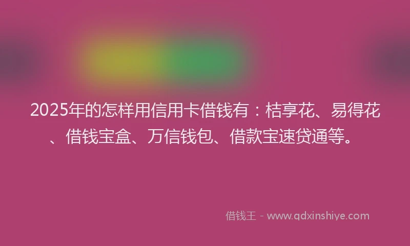 2025年的怎样用信用卡借钱有：桔享花、易得花、借钱宝盒、万信钱包、借款宝速贷通等。