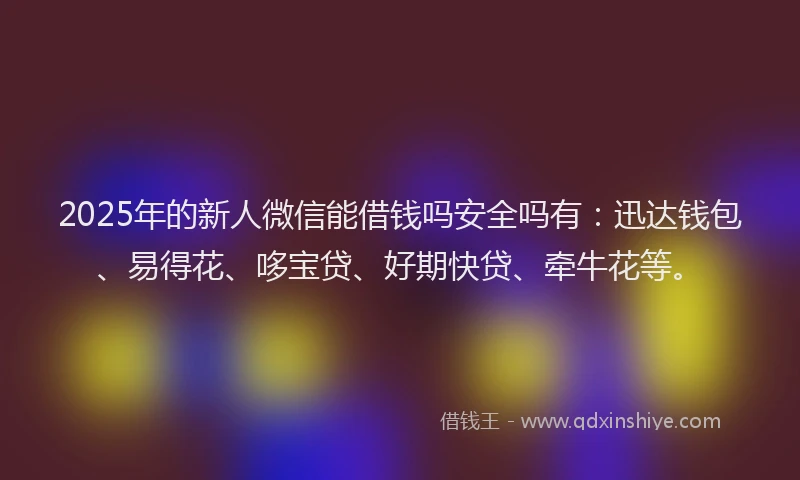 2025年的新人微信能借钱吗安全吗有：迅达钱包、易得花、哆宝贷、好期快贷、牵牛花等。