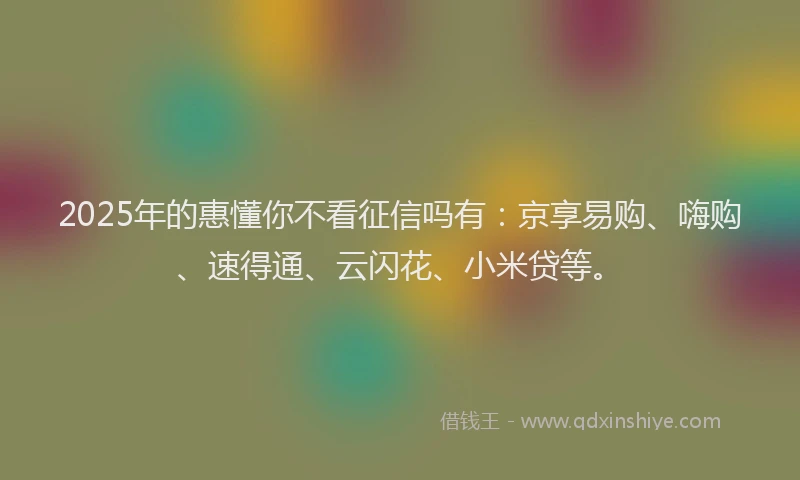 2025年的惠懂你不看征信吗有：京享易购、嗨购、速得通、云闪花、小米贷等。