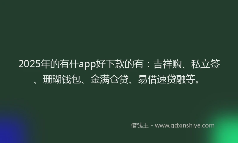 2025年的有什app好下款的有：吉祥购、私立签、珊瑚钱包、金满仓贷、易借速贷融等。