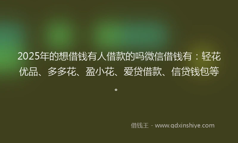2025年的想借钱有人借款的吗微信借钱有：轻花优品、多多花、盈小花、爱贷借款、信贷钱包等。