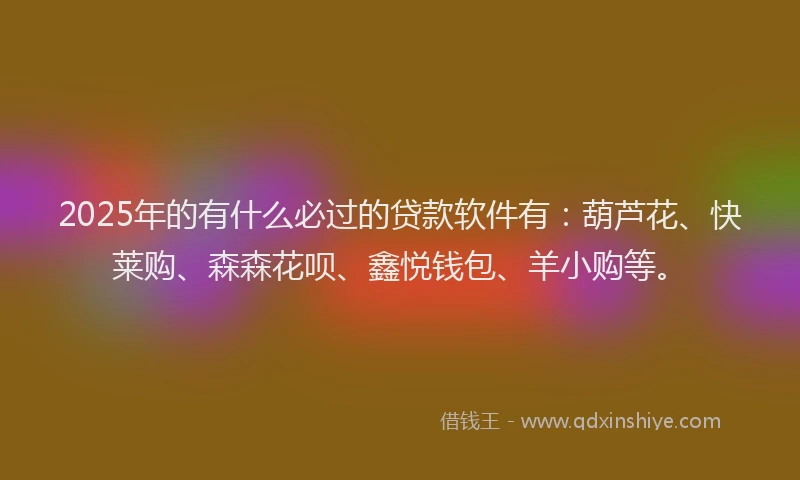 2025年的有什么必过的贷款软件有：葫芦花、快莱购、森森花呗、鑫悦钱包、羊小购等。