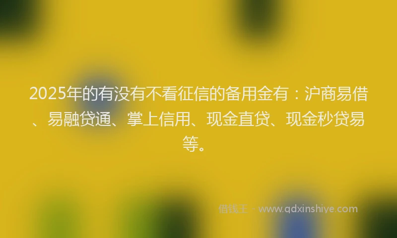 2025年的有没有不看征信的备用金有：沪商易借、易融贷通、掌上信用、现金直贷、现金秒贷易等。