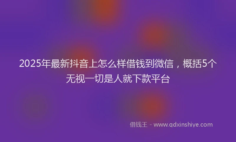 2025年最新抖音上怎么样借钱到微信，概括5个无视一切是人就下款平台
