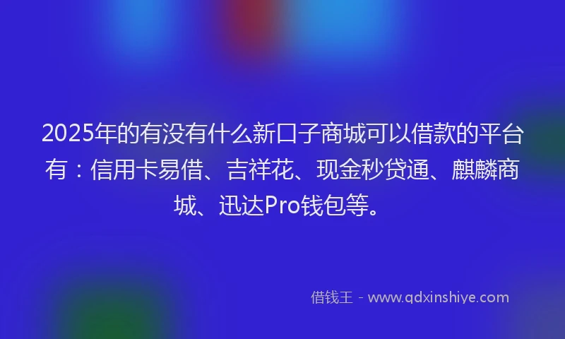 2025年的有没有什么新口子商城可以借款的平台有：信用卡易借、吉祥花、现金秒贷通、麒麟商城、迅达Pro钱包等。