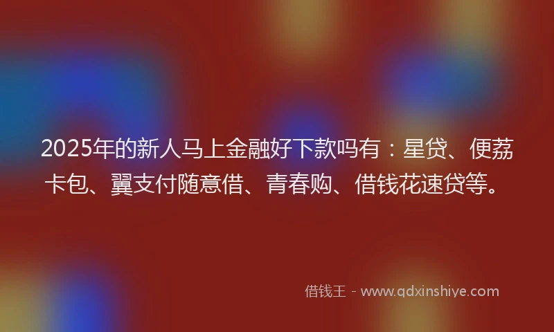 2025年的新人马上金融好下款吗有：星贷、便荔卡包、翼支付随意借、青春购、借钱花速贷等。