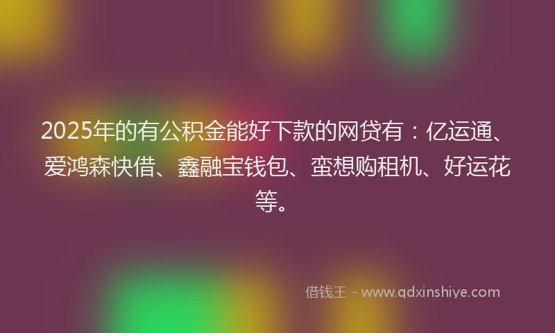 2025年的有公积金能好下款的网贷有：亿运通、爱鸿森快借、鑫融宝钱包、蛮想购租机、好运花等。