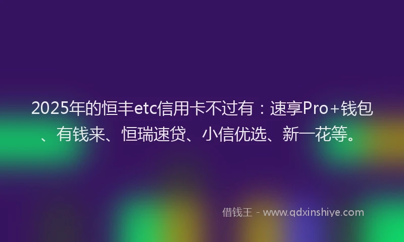2025年的恒丰etc信用卡不过有：速享Pro+钱包、有钱来、恒瑞速贷、小信优选、新一花等。