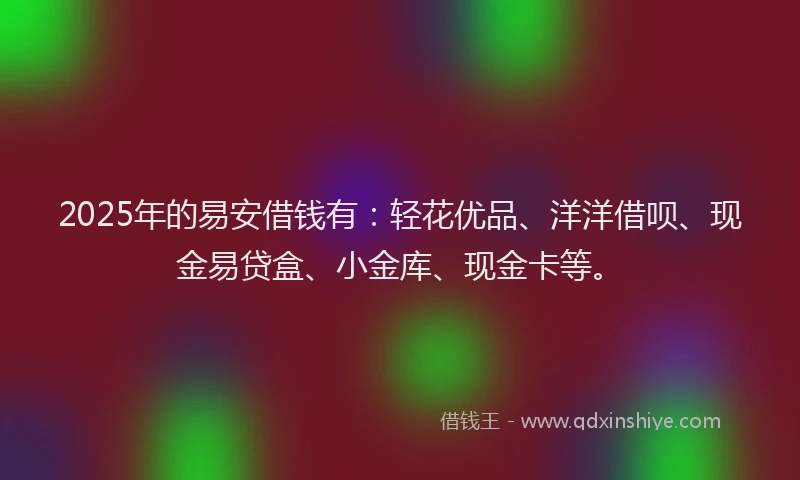 2025年的易安借钱有：轻花优品、洋洋借呗、现金易贷盒、小金库、现金卡等。