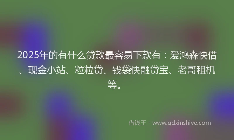 2025年的有什么贷款最容易下款有：爱鸿森快借、现金小站、粒粒贷、钱袋快融贷宝、老哥租机等。