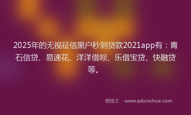 2025年的无视征信黑户秒到贷款2021app有：青石信贷、易速花、洋洋借呗、乐借宝贷、快融贷等。
