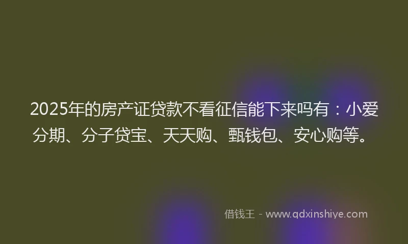 2025年的房产证贷款不看征信能下来吗有：小爱分期、分子贷宝、天天购、甄钱包、安心购等。