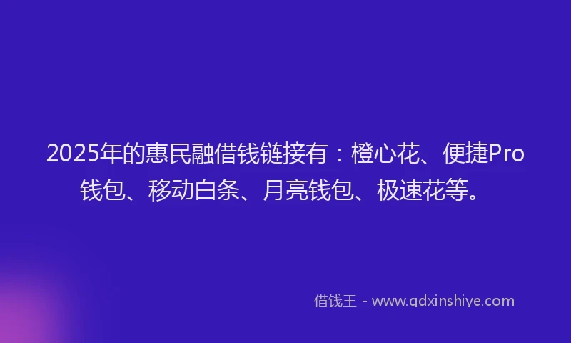 2025年的惠民融借钱链接有：橙心花、便捷Pro钱包、移动白条、月亮钱包、极速花等。