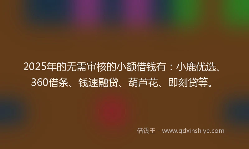 2025年的无需审核的小额借钱有：小鹿优选、360借条、钱速融贷、葫芦花、即刻贷等。