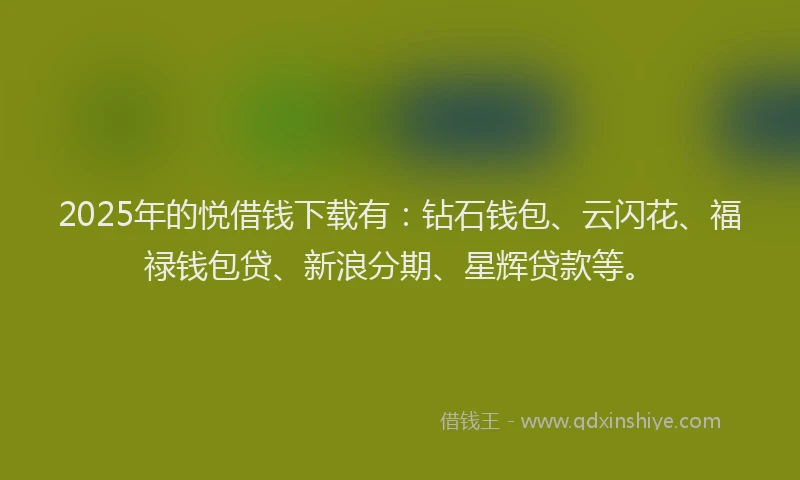 2025年的悦借钱下载有：钻石钱包、云闪花、福禄钱包贷、新浪分期、星辉贷款等。
