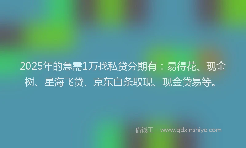 2025年的急需1万找私贷分期有：易得花、现金树、星海飞贷、京东白条取现、现金贷易等。