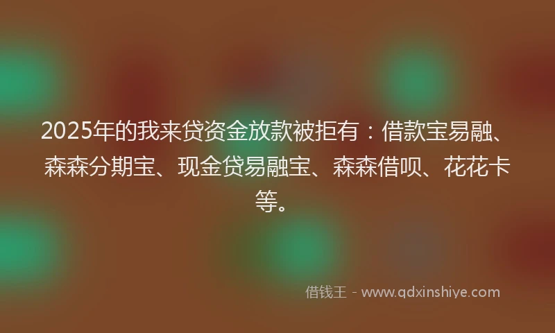 2025年的我来贷资金放款被拒有：借款宝易融、森森分期宝、现金贷易融宝、森森借呗、花花卡等。