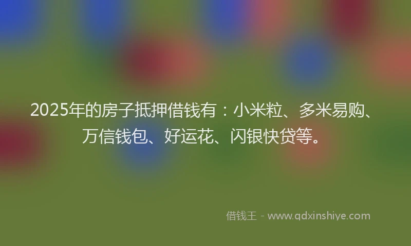 2025年的房子抵押借钱有：小米粒、多米易购、万信钱包、好运花、闪银快贷等。