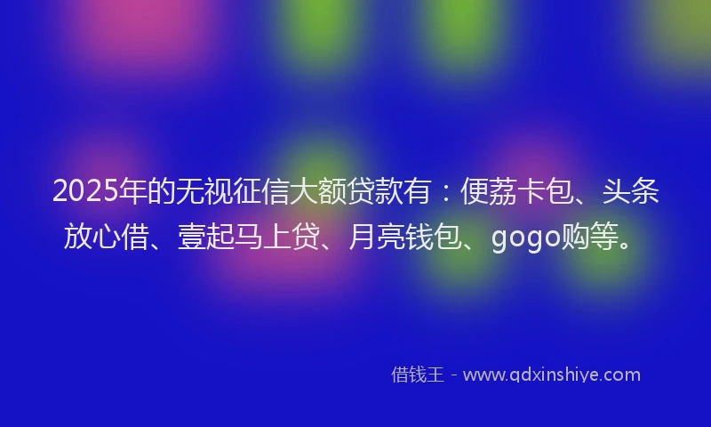 2025年的无视征信大额贷款有：便荔卡包、头条放心借、壹起马上贷、月亮钱包、gogo购等。