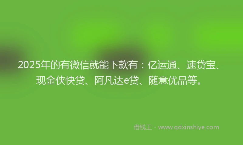 2025年的有微信就能下款有：亿运通、速贷宝、现金侠快贷、阿凡达e贷、随意优品等。
