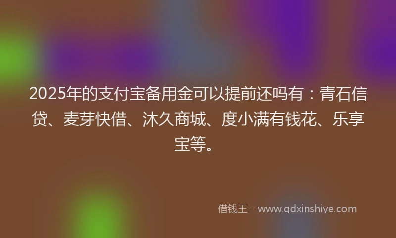 2025年的支付宝备用金可以提前还吗有：青石信贷、麦芽快借、沐久商城、度小满有钱花、乐享宝等。