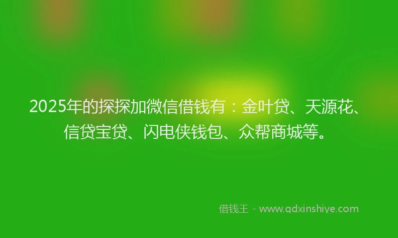 2025年的探探加微信借钱有：金叶贷、天源花、信贷宝贷、闪电侠钱包、众帮商城等。