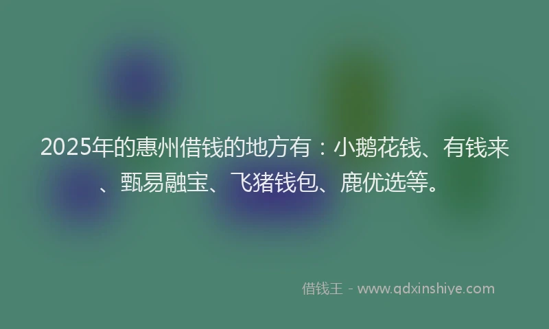 2025年的惠州借钱的地方有：小鹅花钱、有钱来、甄易融宝、飞猪钱包、鹿优选等。