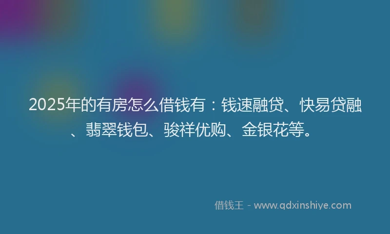 2025年的有房怎么借钱有：钱速融贷、快易贷融、翡翠钱包、骏祥优购、金银花等。