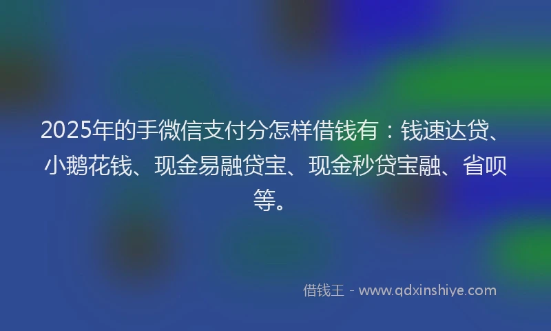 2025年的手微信支付分怎样借钱有：钱速达贷、小鹅花钱、现金易融贷宝、现金秒贷宝融、省呗等。