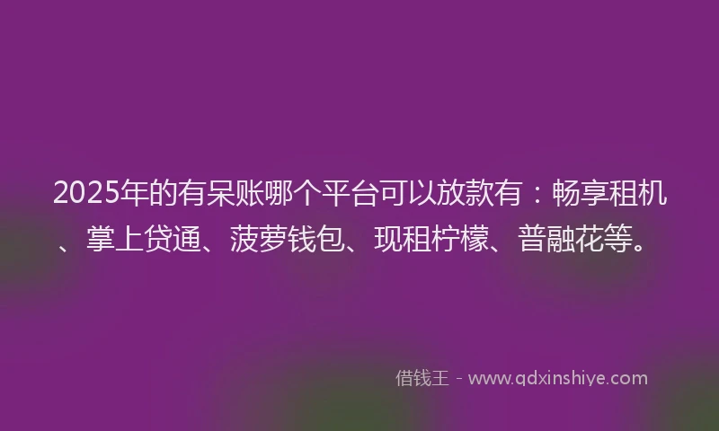 2025年的有呆账哪个平台可以放款有：畅享租机、掌上贷通、菠萝钱包、现租柠檬、普融花等。