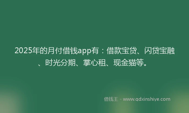 2025年的月付借钱app有：借款宝贷、闪贷宝融、时光分期、掌心租、现金猫等。
