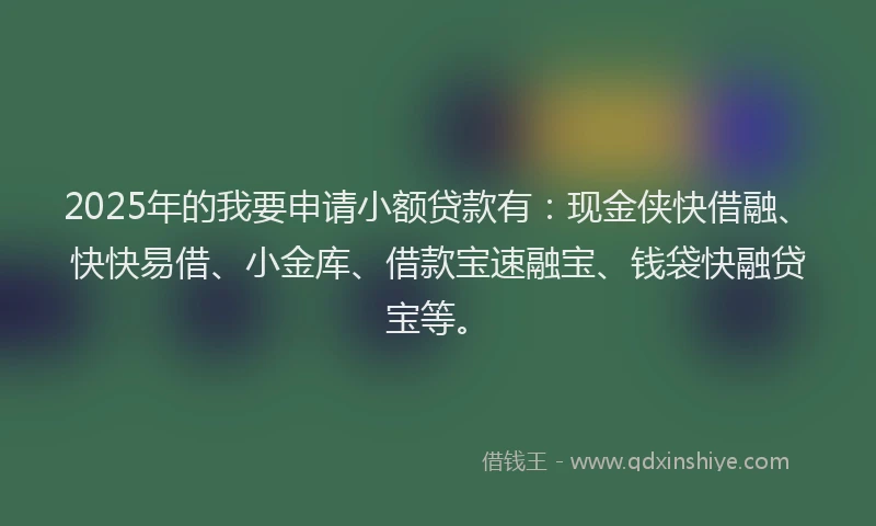 2025年的我要申请小额贷款有：现金侠快借融、快快易借、小金库、借款宝速融宝、钱袋快融贷宝等。