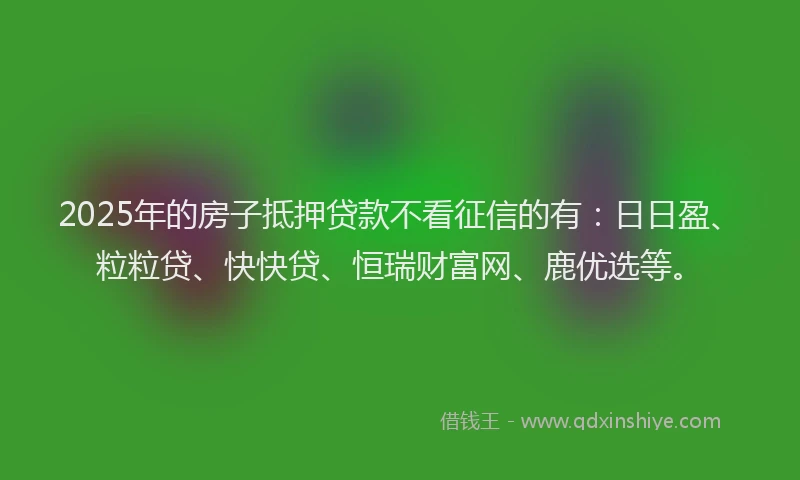 2025年的房子抵押贷款不看征信的有：日日盈、粒粒贷、快快贷、恒瑞财富网、鹿优选等。