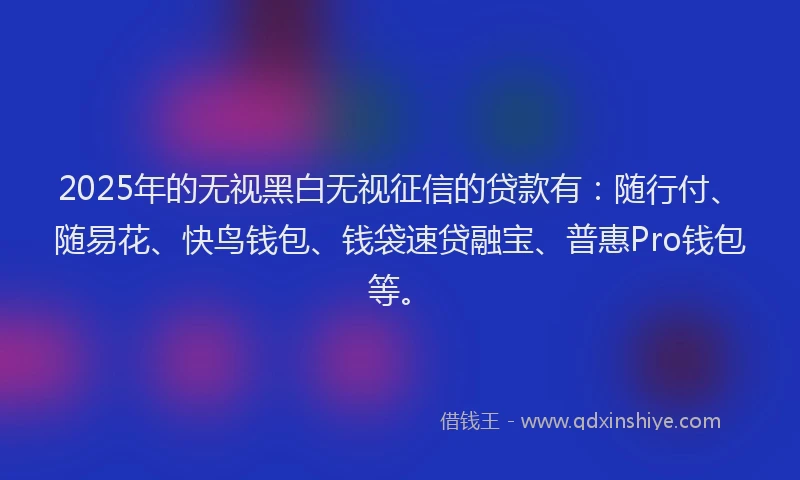 2025年的无视黑白无视征信的贷款有：随行付、随易花、快鸟钱包、钱袋速贷融宝、普惠Pro钱包等。