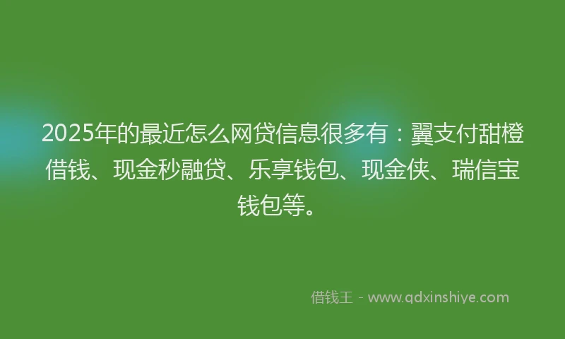 2025年的最近怎么网贷信息很多有：翼支付甜橙借钱、现金秒融贷、乐享钱包、现金侠、瑞信宝钱包等。